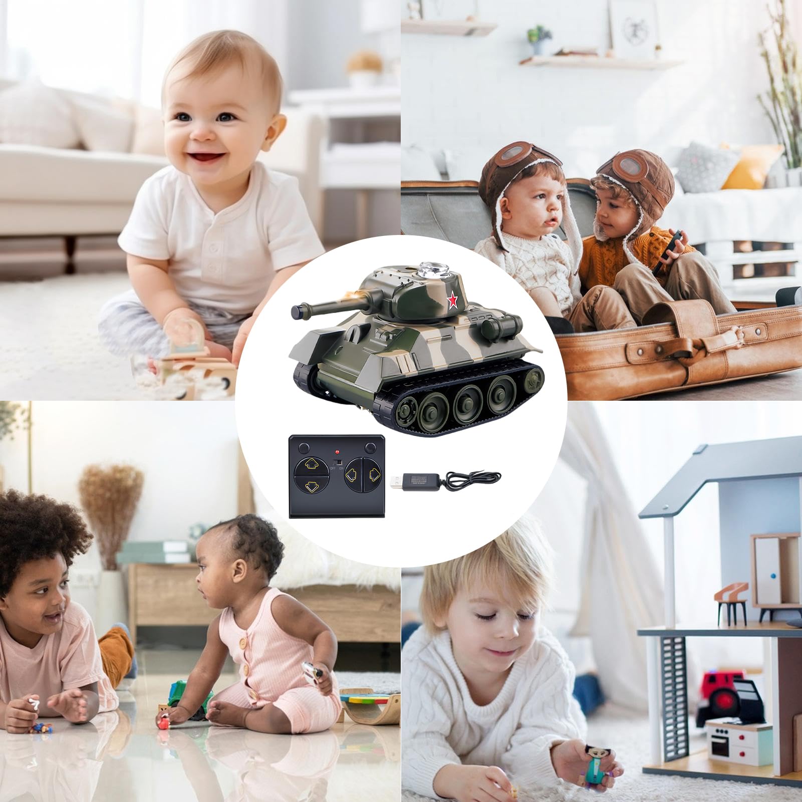 RC Tank - Toddler Tank Toys, mini jouet de véhicule interactif pour les activités d'apprentissage des tiges garçons Boys Chambre salon offre une performance de télécommande sans fil cohérente et régu
