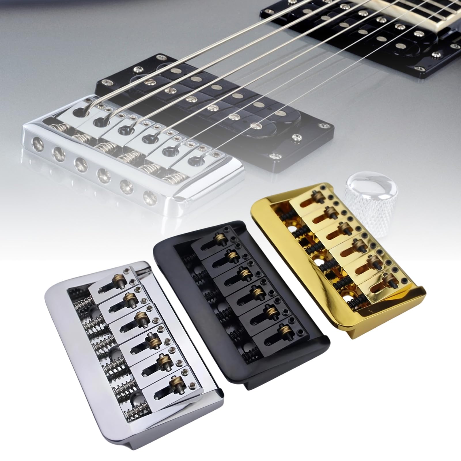 Ponte per chitarra elettrica a 6 corde Spaziatura regolabile da 10, 5 mm Sistemi accordatura precisione Design risonanza acustica migliorato Accordatura precisione Ponte per chitarra