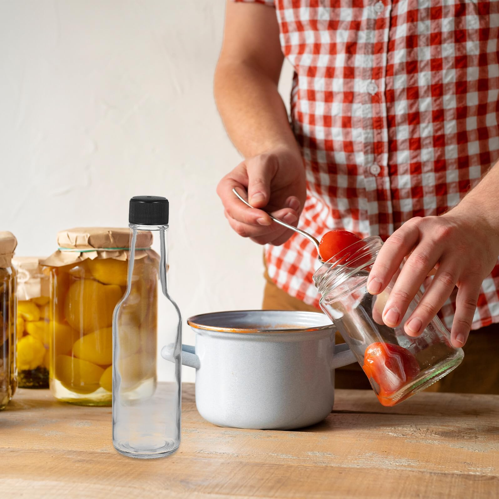 SHINEOFI Botellas de Condimentos de Vidrio 150 Ml Tapa, Recipientes para Salsa, Aptas para Picnic y Cocina, Juego de 6 Unidades, Almacenamiento Portátil para Ketchup y Aderezos