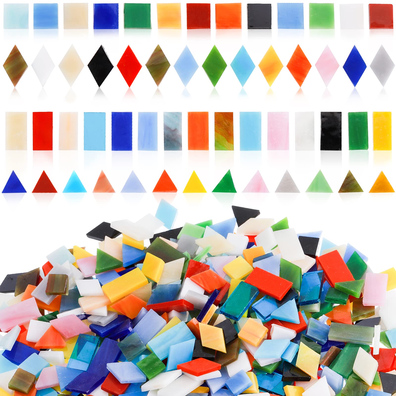 Lyellfe 800g Mosaic Tiles, Mosaic Glass Pieces Bulk in 4 Styles