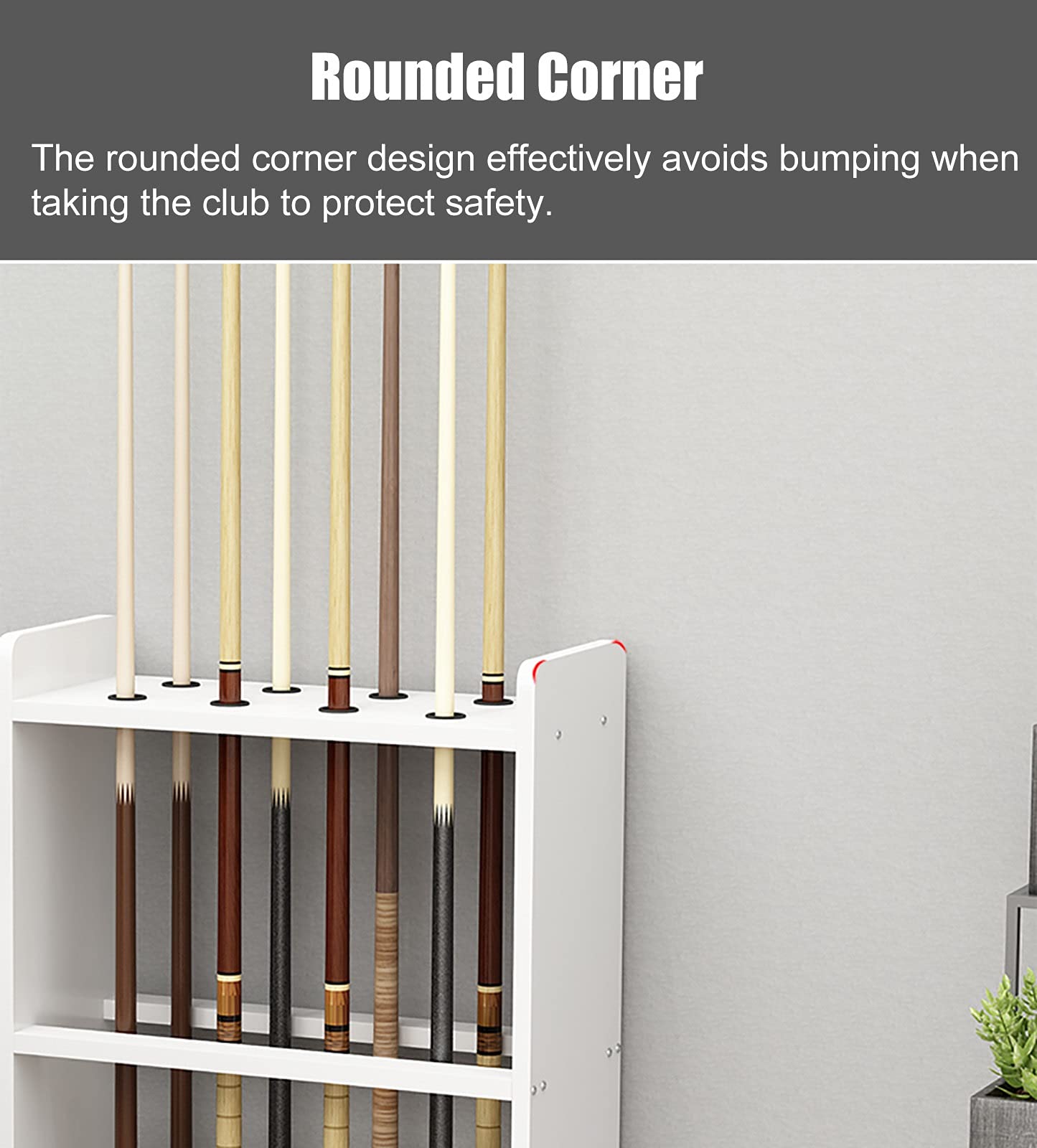 Portastecca da biliardo bianco resistente, organizer da pavimento per mazze, può contenere 12 stecche, elegante scaffale porta stecche da biliardo, design in legno resistente