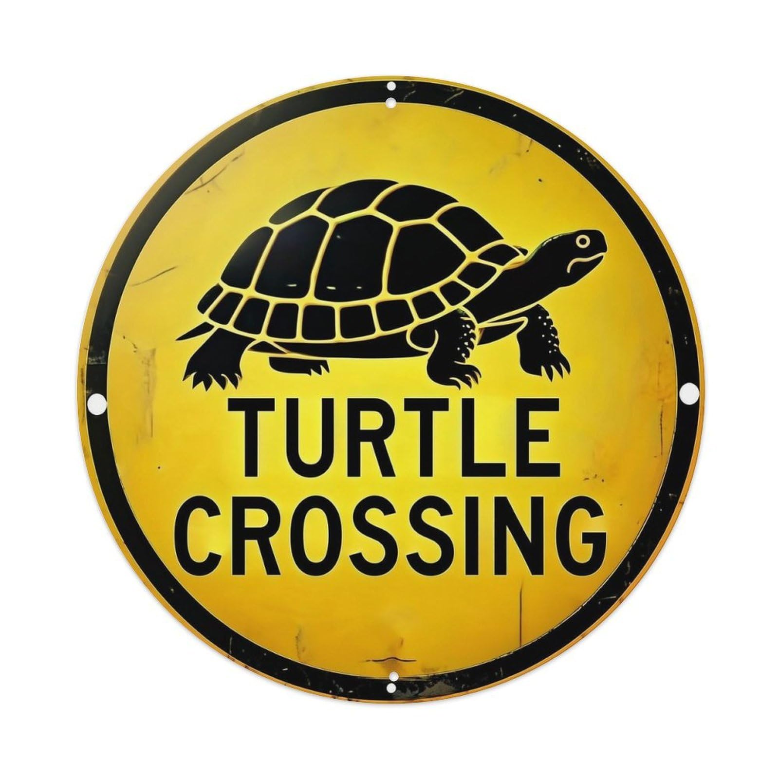 Turtle Crossing Sign Pattern Print Retro Metal Sign Round Tin Sign, Vintage Decor Art Poster for Bar, Home, Man Cave, Kitchen, Laundry Room Gift 8x8Inch