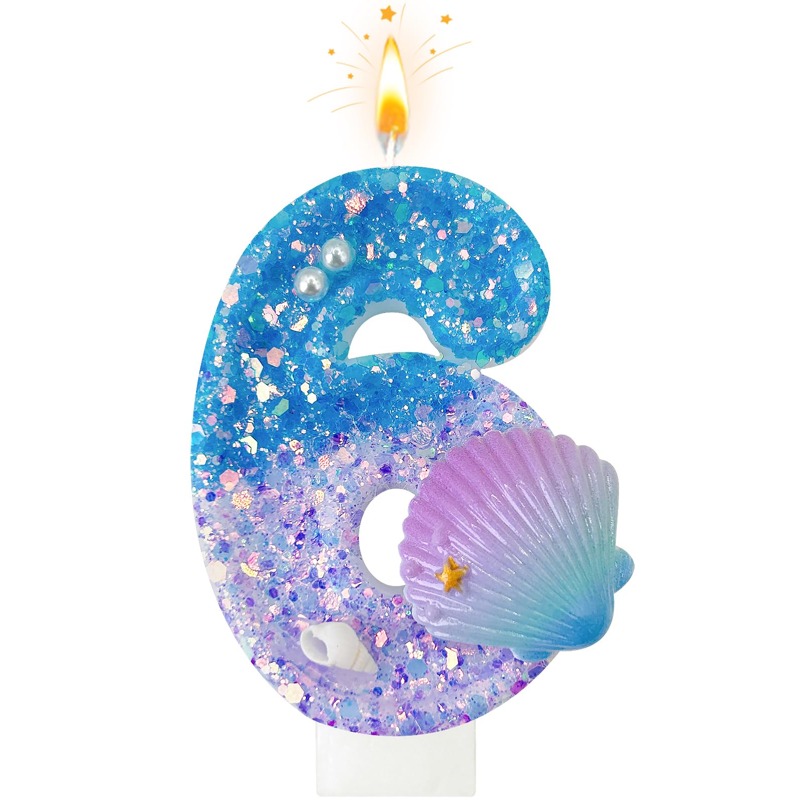 Panouo Blue and Purple Birthday Candles, 6th Birthday Cake Decoration, Cupcake Candles，Suitable for Mermaid Theme Party Cake Decoration (6)
