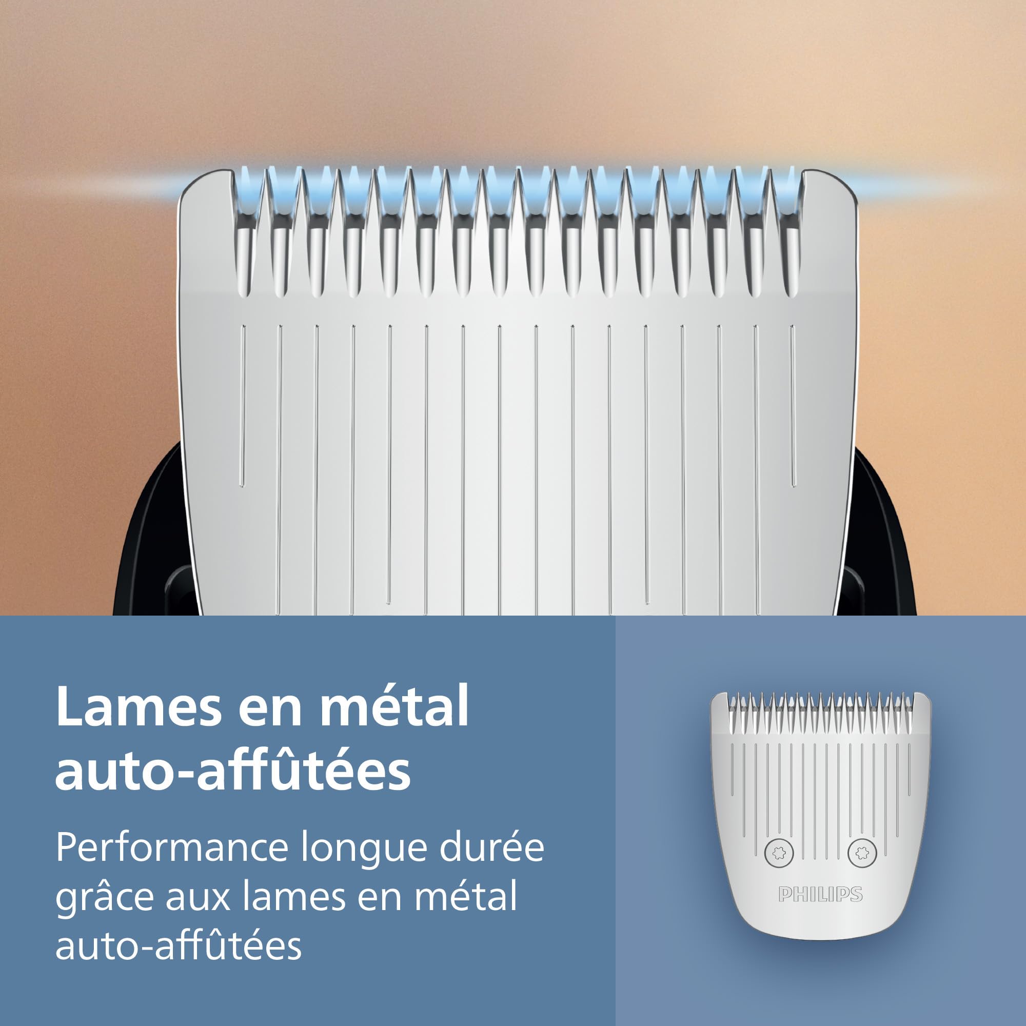 Philips Tondeuse à barbe série 5000 - Lames en métal auto-affûtées, 40 hauteurs de coupe réglables, Technologie BeardSense, Système collecte des poils, 100% étanche, Pochette, Modèle BT5765/15