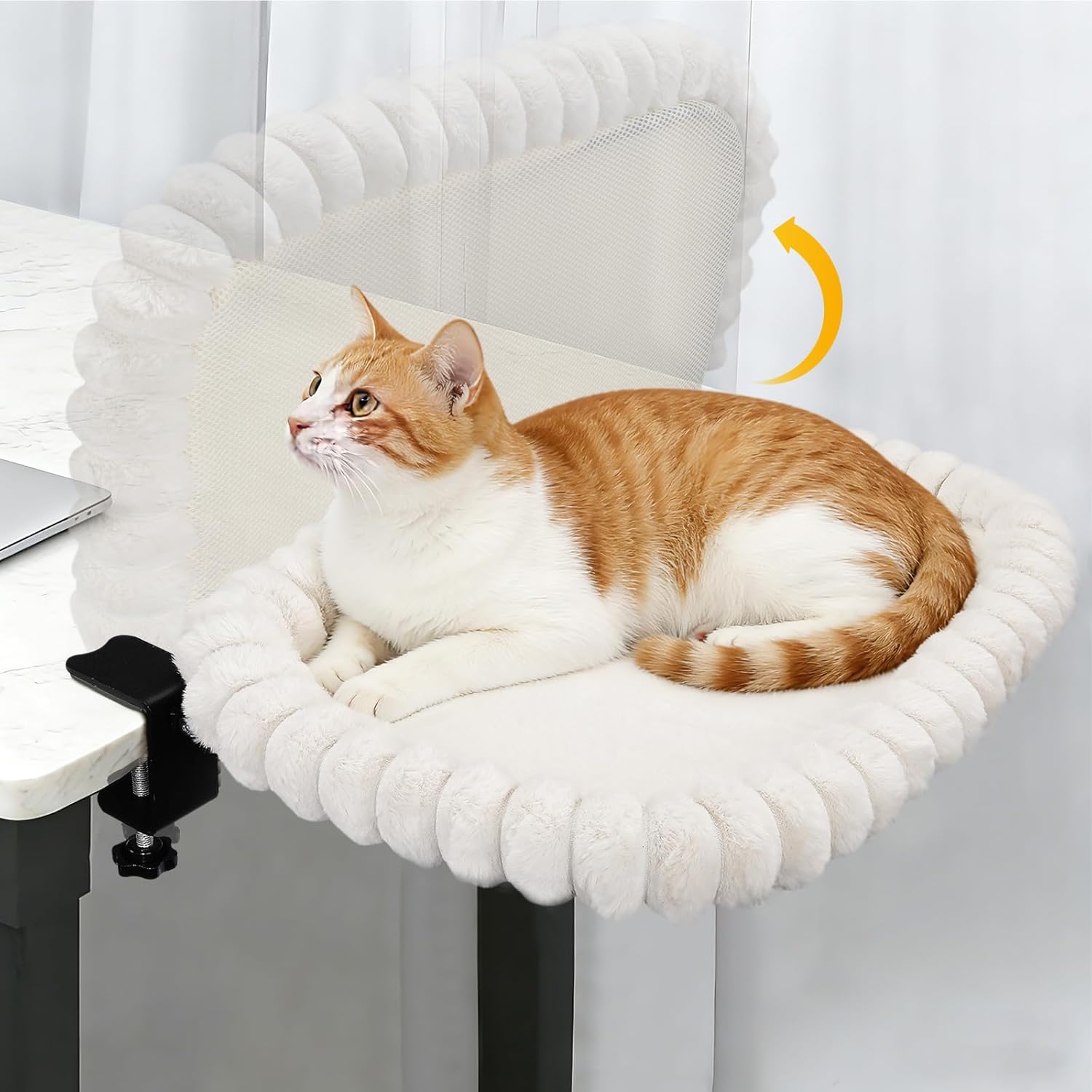 IPOW Cat Bed Heavy Duty Steel Frame Supports up to 50lbs Cat Desk Bed & Perch Space-Saving 90°Foldable with Soft Ultra-Plush Faux Fur for Small Medium Large Cats
