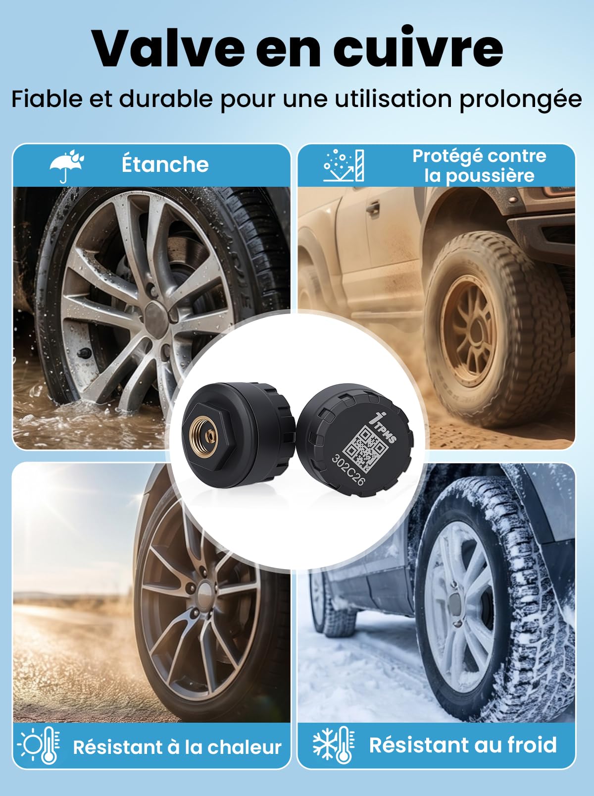 Système de Surveillance de la Pression des Pneus TPMS Capteurs de Pression des Pneus sans Fil pour Moto et Voiture avec Application Fonction D'alarme de Température de (4PCS)