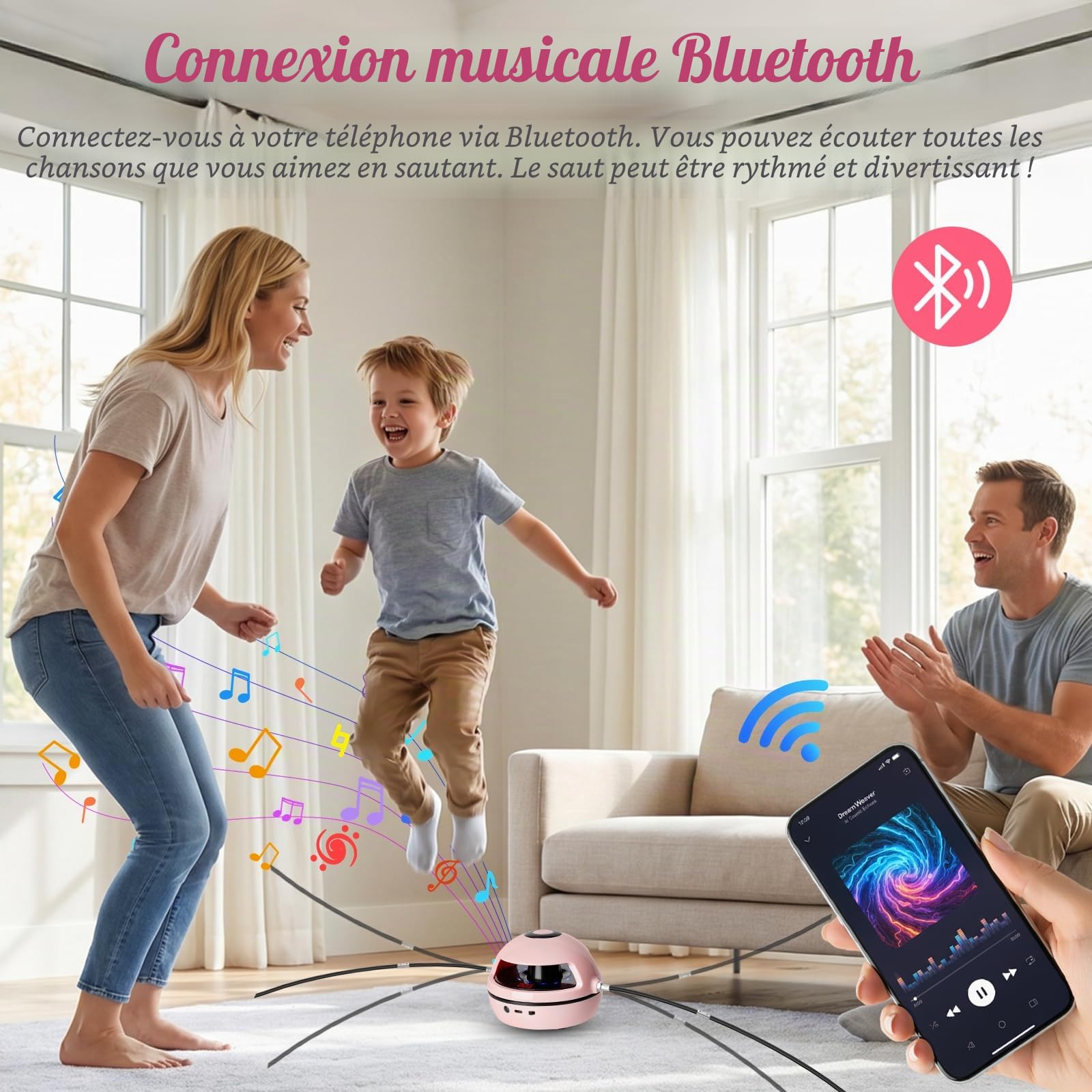Corde à Sauter Électronique, Machine à Sauter Intelligente avec Télécommande, avec 10 Niveaux de Vitesse, Compteur D'affichage LED, Musique Bluetooth, Appareil D'entraînement pour Enfants et Adultes