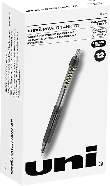 uni-ball - 42070 PowerTank Retractable Ballpoint Pens, Bold Point (1.0mm), Black Barrel, Black Ink, 12 Count