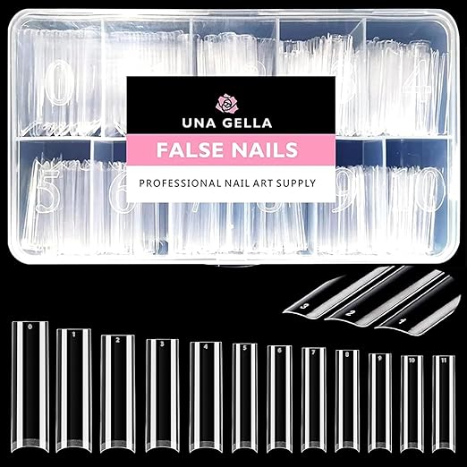 UNA GELLA No C Curve Nail Tips 504 PCS Extra Long XXL Tapered Square Nail Tips Half Cover Nails tips Straight Shape For French Acrylic Nails False Fake Clear Tips Square Shape with Box