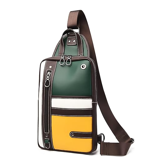 Sling Crossbody Bag for Men Faux Leather Shoulder Sling Chest Backpack Bag (Brown)