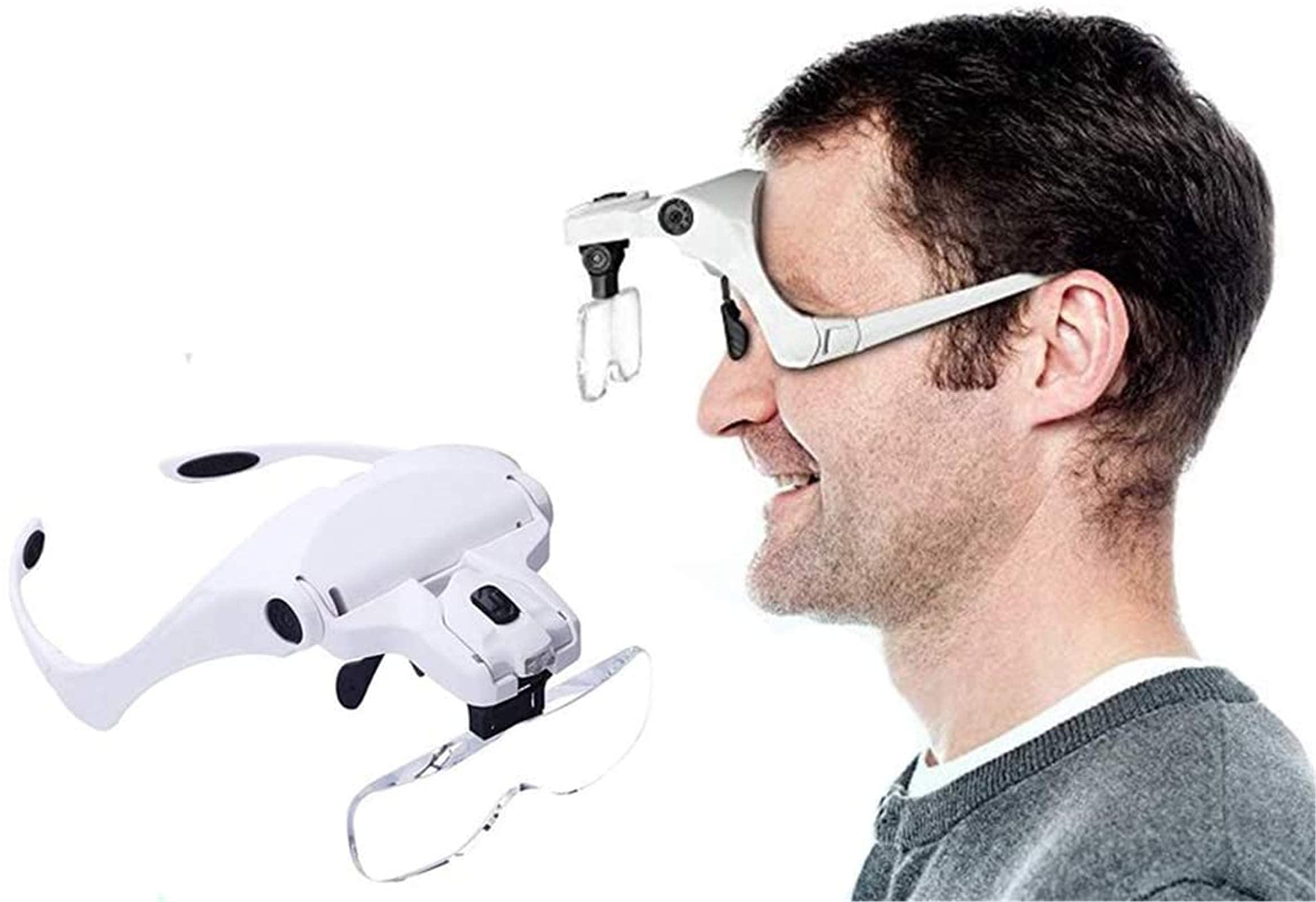 EUQKKWLOY Lupa de Diadema con Lentes Intercambiables, Lupa Digital de Mano, Lupa de Diadema con 2 Luces LED - Lupa de Lectura Manos Libres con Soporte para la Cabeza y 5 Lentes reemplazables