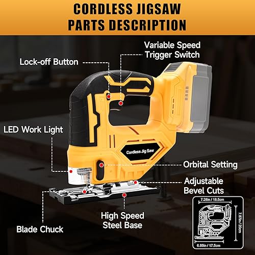 Miniatura 8 de Sierra de calar para batería Dewalt de 20 V máximo, herramienta de sierra de calar inalámbrica con cortes biselados de 45 y 3 movimientos orbitales,