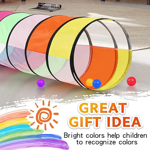 Miniatura 7 de Colorido túnel de juego para bebés con 2 lados de malla, túnel de gateo para niños, túnel desplegable para niños, túnel de gato para perros