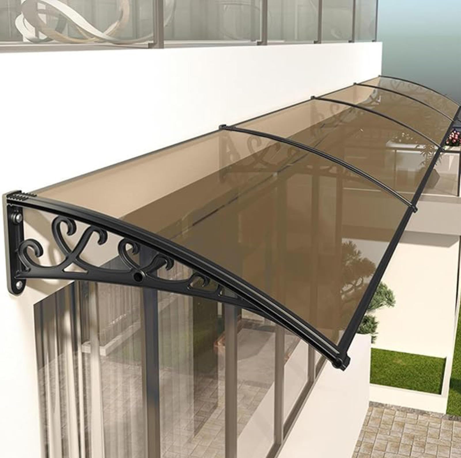 Auvent de porte 60x60 en aluminium avec panneau latéral, auvent balcon et terrasse bleu