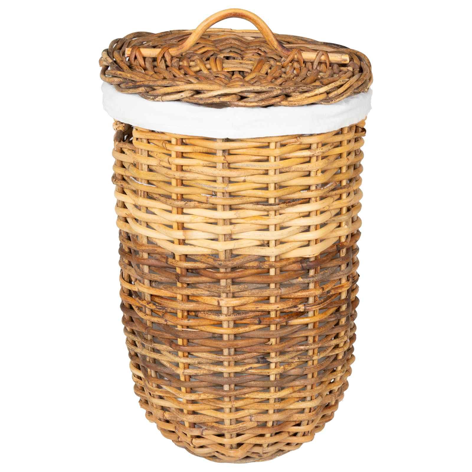 Wäschekorb Mit Deckel 2 Stück Naturbraun Kubu Rattan | Zylindrische Form, Belacu-Innenfutter, integrierte Griffe, 42x60 cm und 30x45 cm
