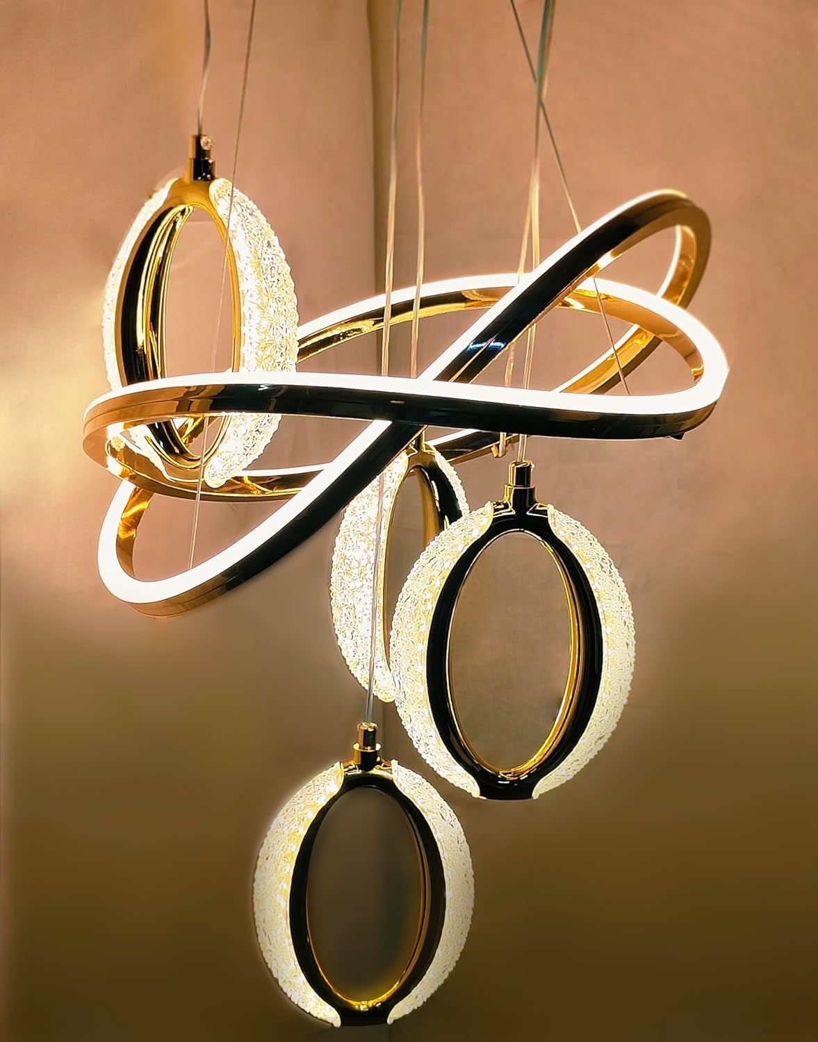 SWIATLO Modern LED Crystal Ring Chandelier | 3 Different Color Mode (WH/WW/NW) | Led Jhoomer Ceiling Lights for Living Room | Led Chandelier Light for Dining Lights | Ceiling Jhoomer for Table-image-45