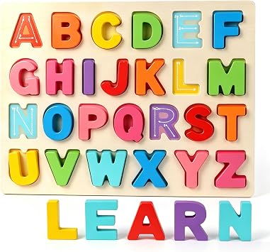 LOVESTOWN Wooden Puzzle Board, Alphabet | for Toddlers, Letter Matching, Pre-Reading Toy, Daycare, homeschool kindergarten, Montessori Early Learning