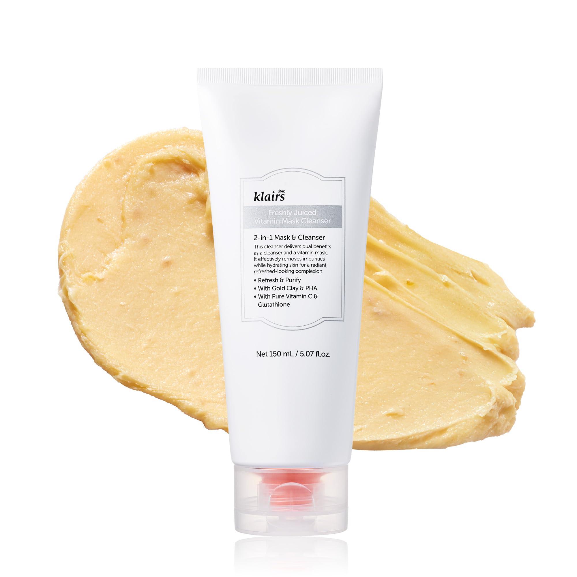 DearKlairs Freshly Juiced Vitamin Clay Mask Cleanser, Deep Pore Wash, Clear Radiant Skin, Glutathione, Tangerine peel powder
