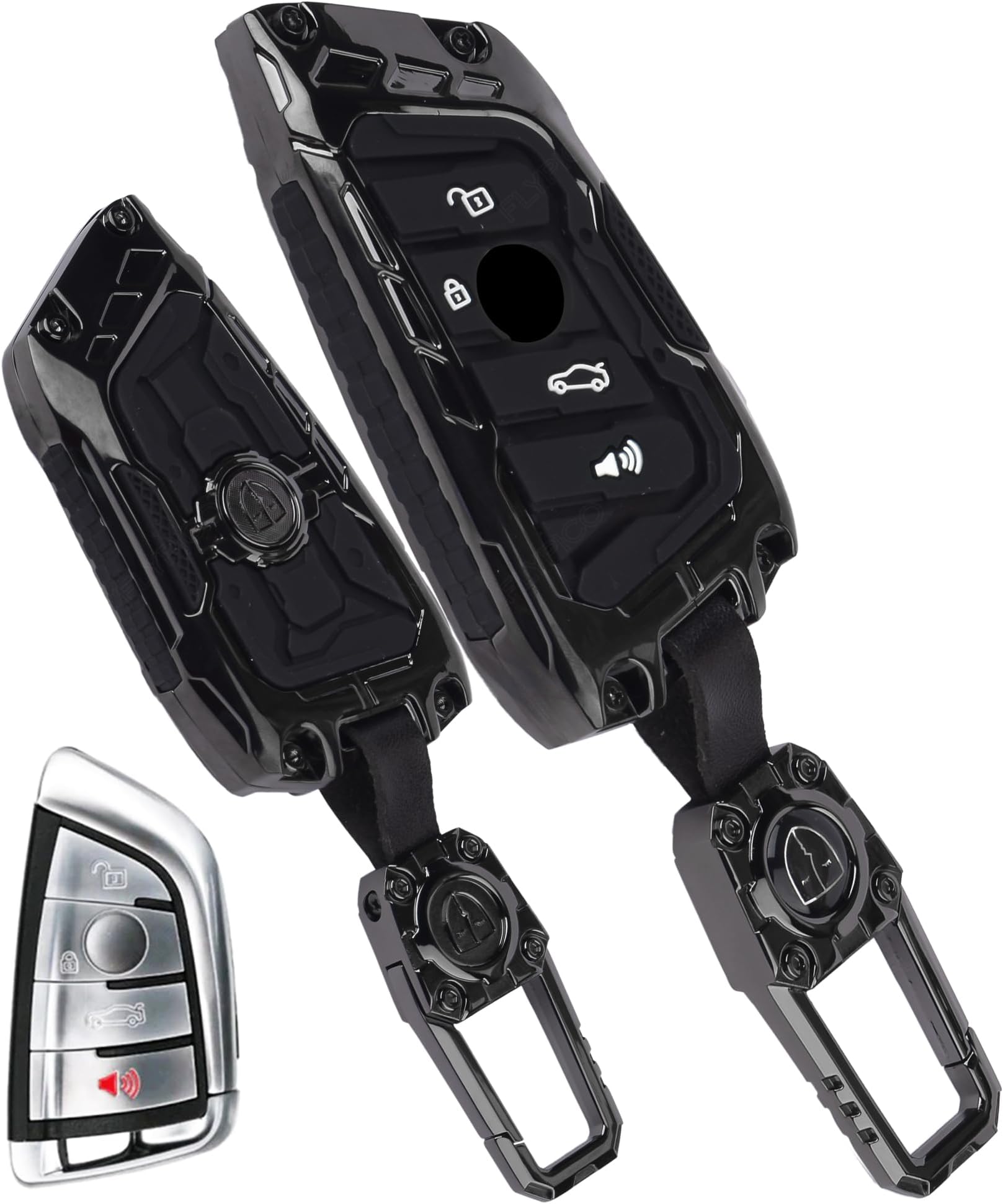 Luxury Waterproof New Transformer Series Soft Silicon Car Key Shell with Keychain for BMW X1 X3 X6 X5 | 5, 6, 7 Series gt Series M, X Series 4 Button Smart Key Black