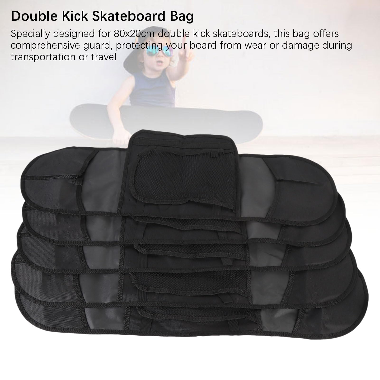 BuyWeek Sac à Dos de Skateboard, 5 Pièces Sac de Longboard Portable à Bandoulière Unique pour 80 x 20 cm Skateboard Double Kick