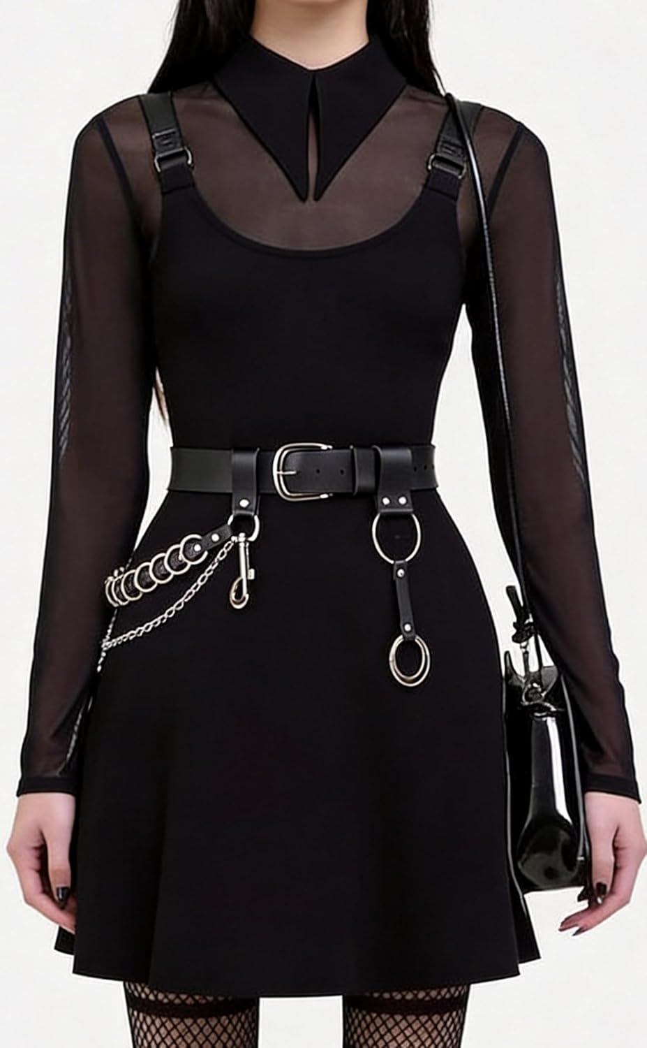 Women Punk Chain Belt, Adjustable Faux Leather Waist Belt with Alloy Rings & Clip Chain, Gothic Street Fashion Accessories(Waist 25.2-35.4in)