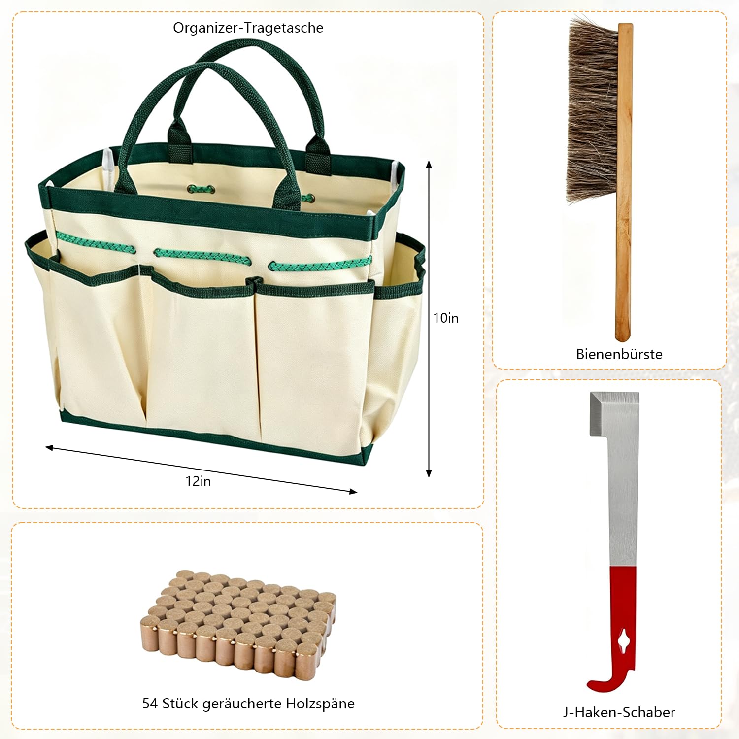 Set di accessori per apicoltura, 12 pezzi, con gancio a J, spazzola per api, morsetto per telaio, accessori per apicoltura, strumenti per principianti e professionisti