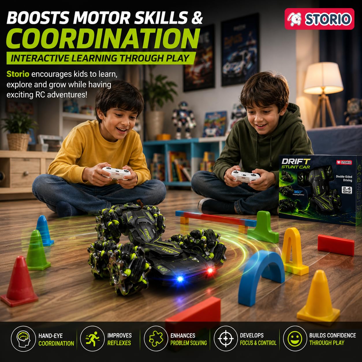 Storio Rechargeable Remote Control Car Toy, RC Car 4x4 Drift Stunt Car — Amazon image 8