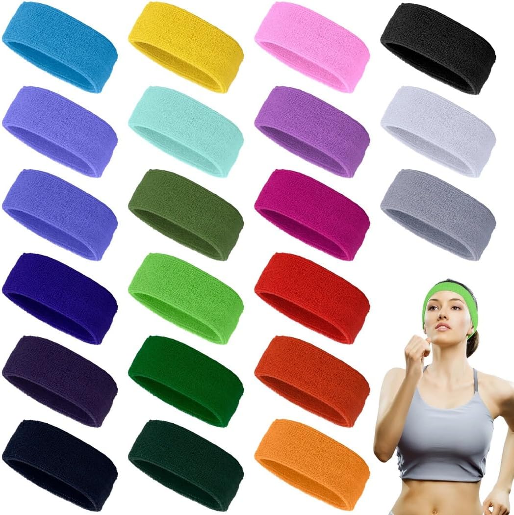 High-Stretch Unisex Exercising Headband, Sweat Absorbing Athletic Sweatband, 21 Pcs Sports Headbands, Running, Basketball, Yoga, Climbing, Hiking, for Colorful Workout Sweatbands