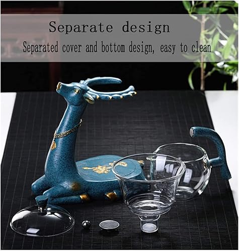 Miniatura 5 de RORA Juego de tetera de vidrio semiautomática giratoria por goteo con infusor Lazy Kungfu Juego de tetera (tetera de cierto)