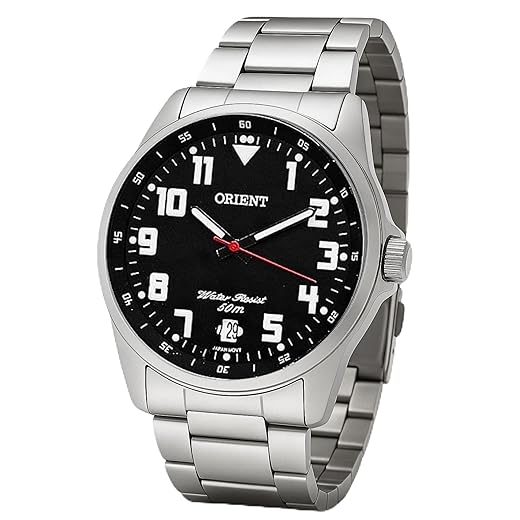 Relogio Orient Masculino Casual Elegante Analogico A Prova Dágua 50m Aço Inoxidável Prateado Mostrador Preto Calendário Efeito Fosforescente Original