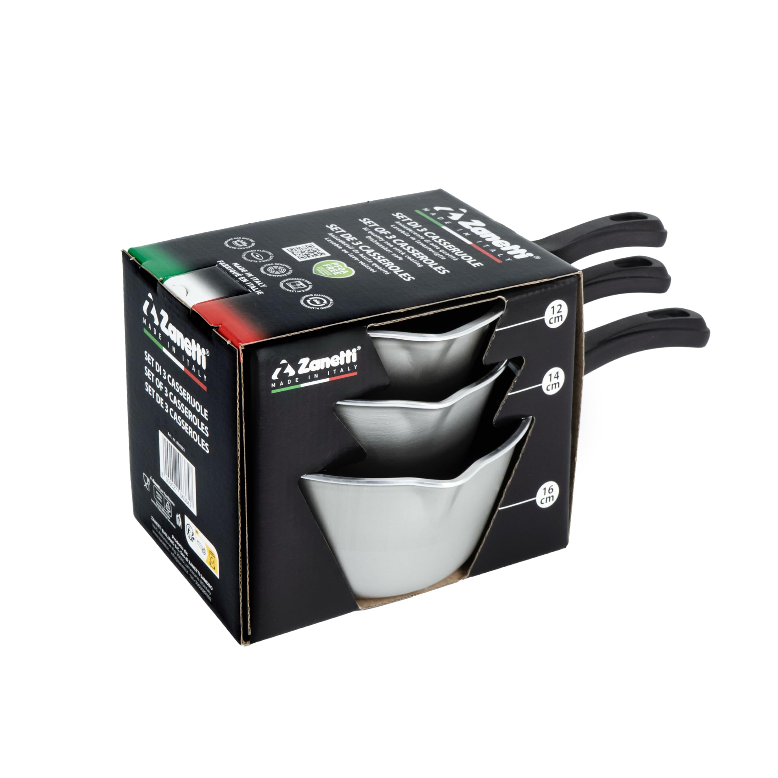 zanetti, Tris di Casseruole Antiaderenti Coniche, Diametri 12 cm, 14 cm, 16 cm, Casseruole con Beccuccio in Alluminio Alimentare, Made in Italy