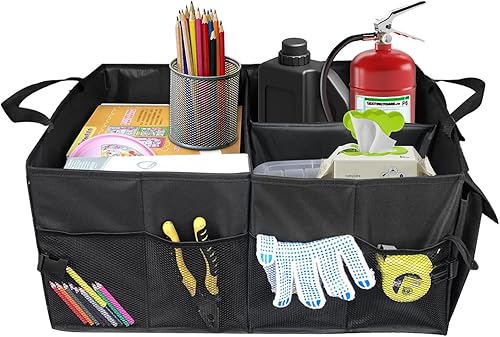 Hovom Organizador de maletero de automóvil, organizador plegable para asiento trasero de maletero, organizador de almacenamiento de maletero