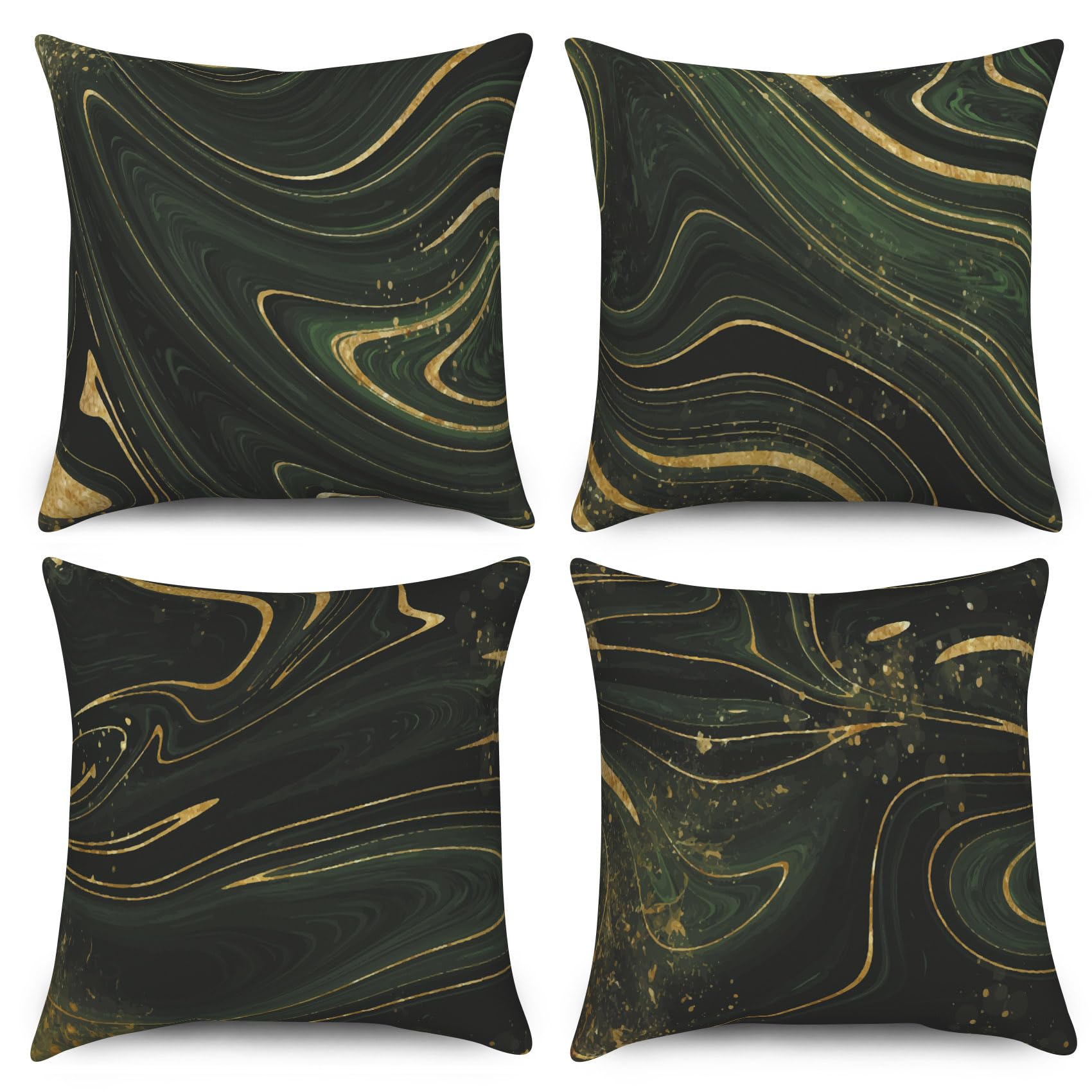 ASDCXZ Marble Cushion Cover Set of 4, 50x50 cm, Modern Dark Green Black Gold Marble Optic Sofa Deco, Washable Polyester Flax Textile Upholstery Pillow Cover