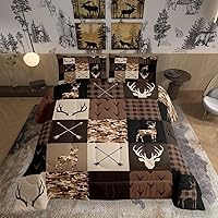 Vista 82 de Manfei Juego de Edredón de Siluetas de Animales con Astas de Ciervo Tamaño Full, Juego de Ropa de Cama de Camuflaje con Cuadros Geométricos de 3