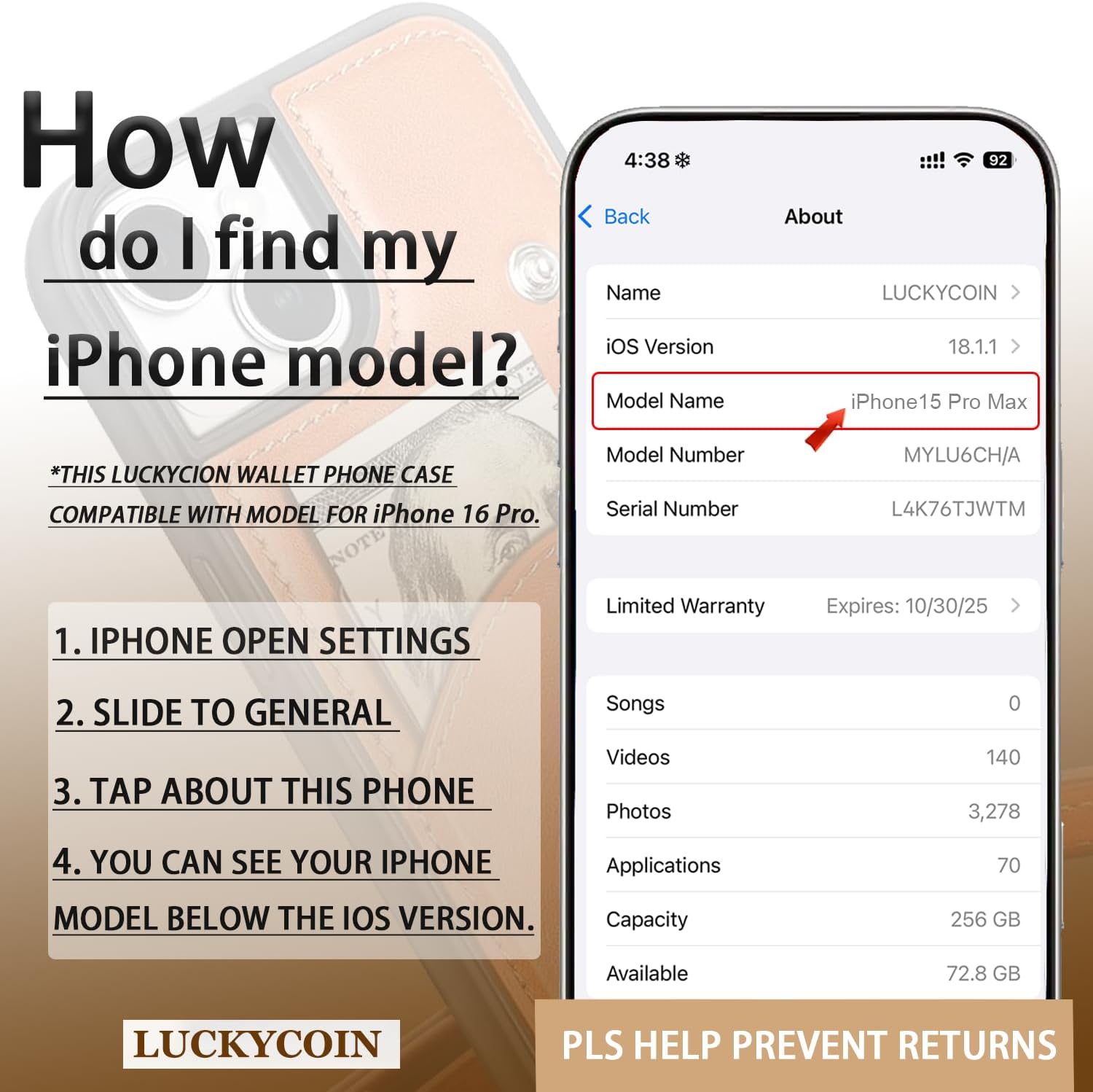 LUCKYCOIN Crossbody Wallet Phone Case for iPhone 15 Pro Max,Genuine Leather Wallet Phone Case with Card Holder,Phone Purse with Adjustable & Removable Strap,Travel Trendy Purses for Women - Brown - Image 8
