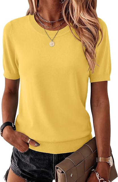 Zeagoo Womens Summer Short Sleeve Tops Crew Neck Lightweight Pullover Sweaters Loose Dressy Casual Blouse Basic Clothes