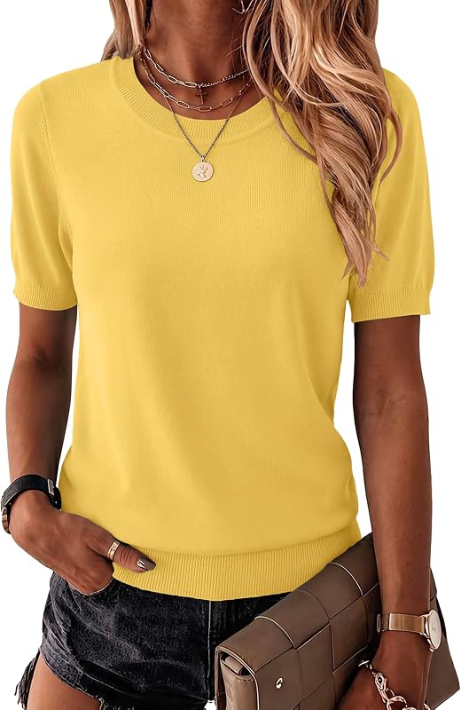 Zeagoo - Suéter de manga corta para mujer con cuello redondo y ropa básica de moda