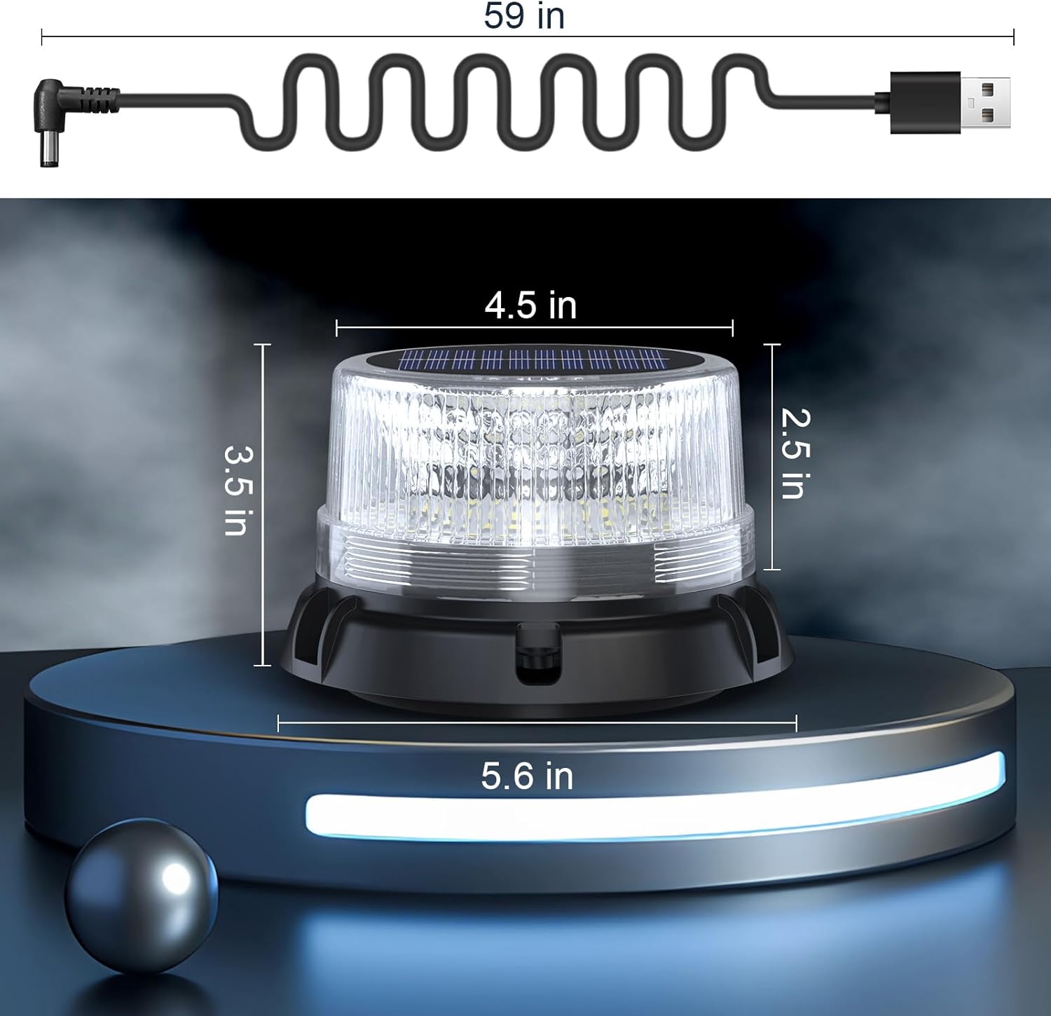AnTom Solar Strobe Warning Beacon Anchor Light, 90 LED Waterproof Signal Lamp, Magnetic & Suction Mount, Auto On/Off, for Boats, Marine, Trucks, Dock (Strobe, Rotating and Constant)