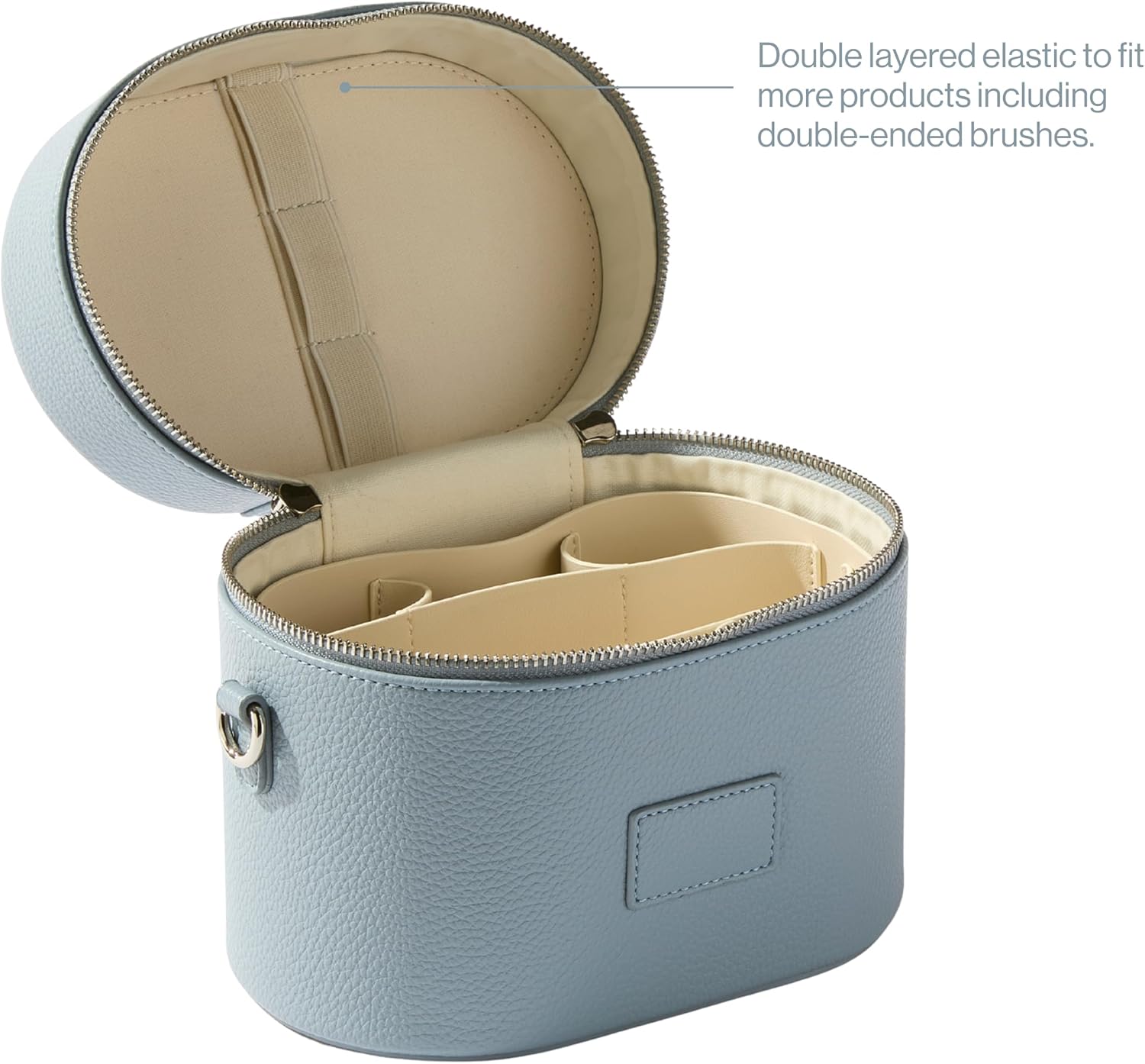 ETOILE - Oval Toiletry Case Robin Blue - Travel Makeup Bag Organizer with Shoulder Strap and Removable Divider