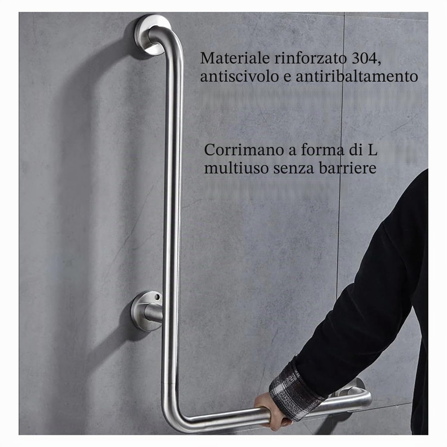 Maniglioni Per Disabili,Maniglione Da Bagno,Tipo l 70x50 Cm Maniglione Bagno Disabili Maniglia Doccia,Carico Massimo 200 Kg,Adatto a Donne In Gravidanza, Anziani e Disabili (Lucido, Lato Destro)