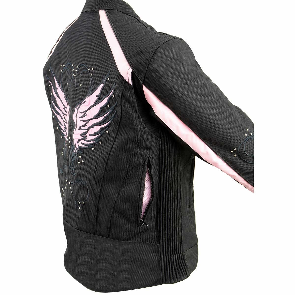 Milwaukee Leather SH1954 Womens Black Textile Jacket with Stud and Wings Detailing — view 9