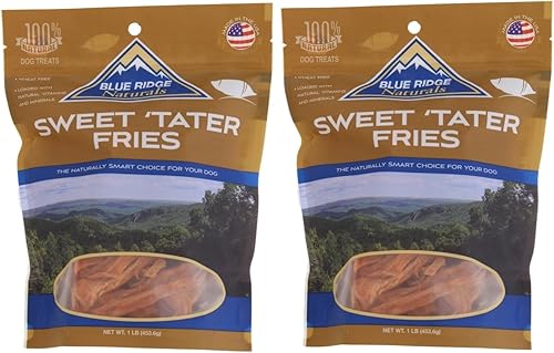 Blue Ridge Naturals - Papas fritas dulces (1 libra) - Golosinas para perros naturalmente saludables (paquete de 2)