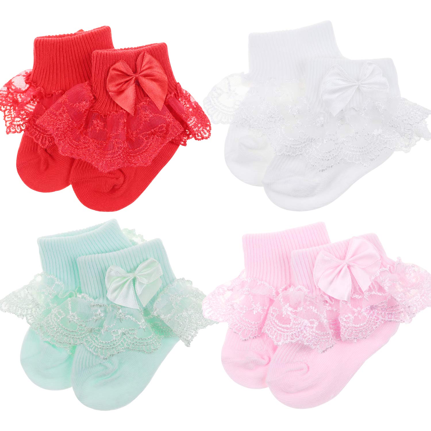 DRESHOW Infant Lace Bow Socks baby Frilly Lace Socks Newborn Toddlers Girls Socks Ankle Dress Sock