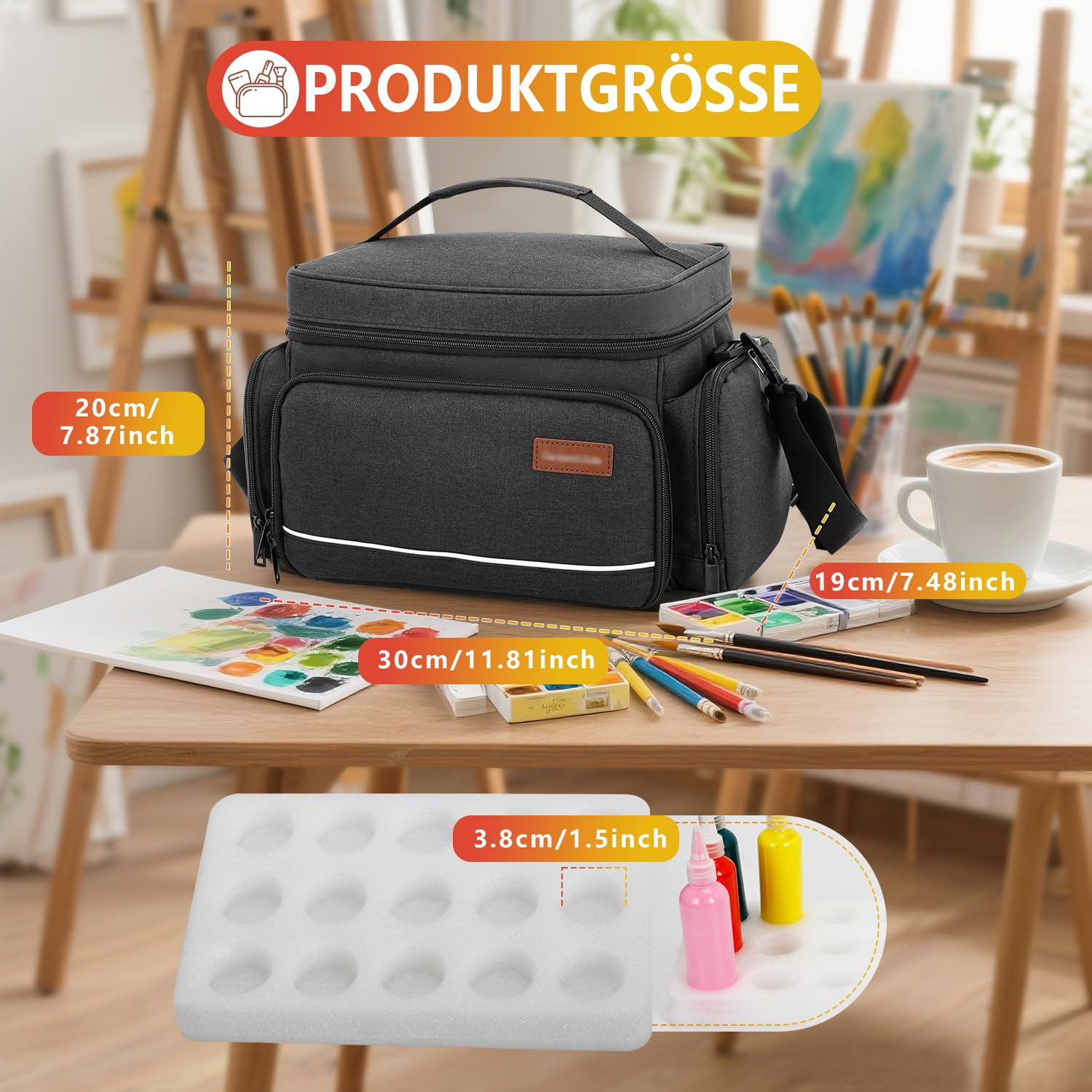 Acrylfarben-Organizer Tasche – Künstler-Aufbewahrung für Malutensilien, Tragbare Pinseltasche & Art Tote Bag, Wasserabweisend mit Fächern für Pinsel, Farben & Zubehör (Nur Tasche)