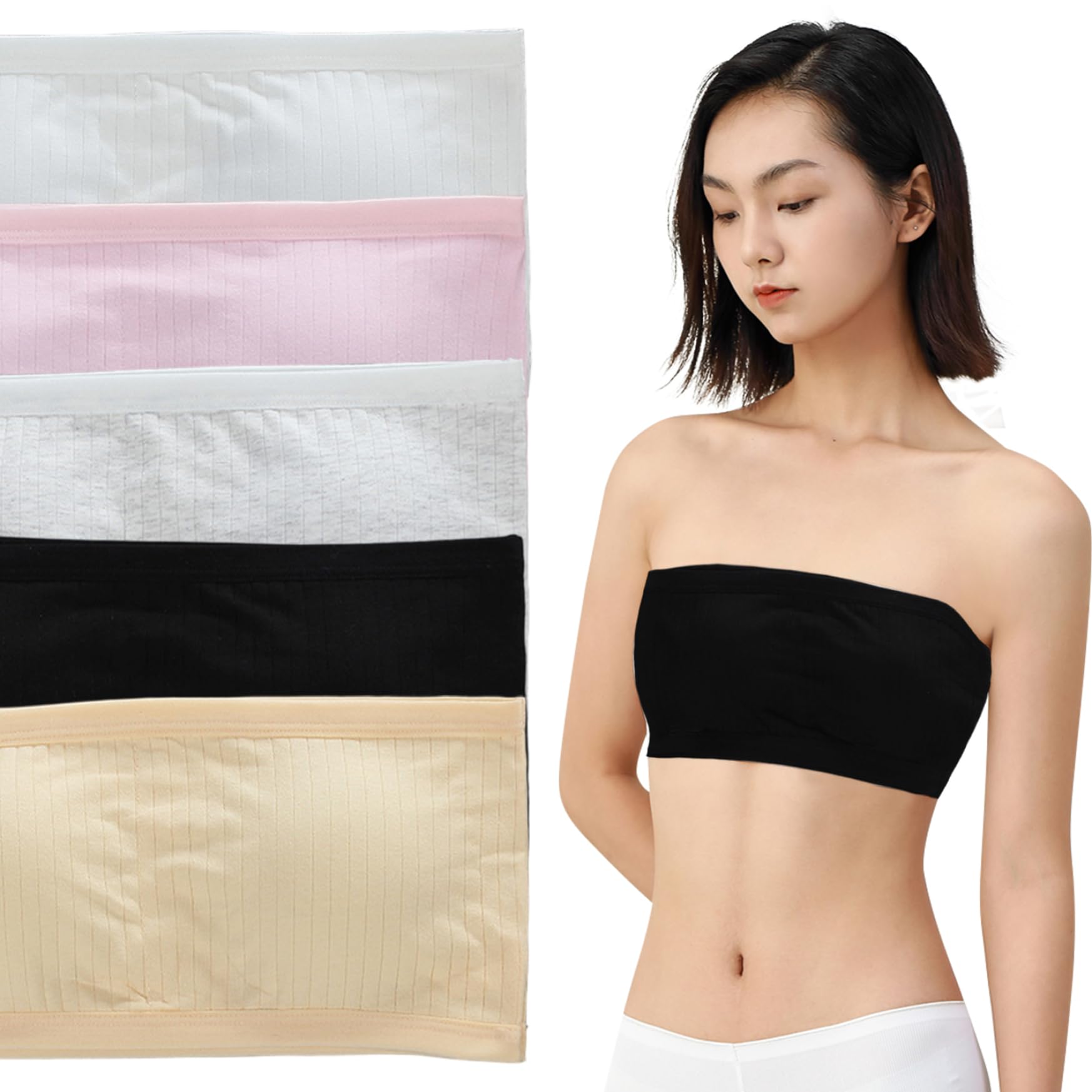 Sujetadores sin Tirantes para niñas 10-12 años 5 pcs Algodón Suave Cómodo Top Corto Elástico