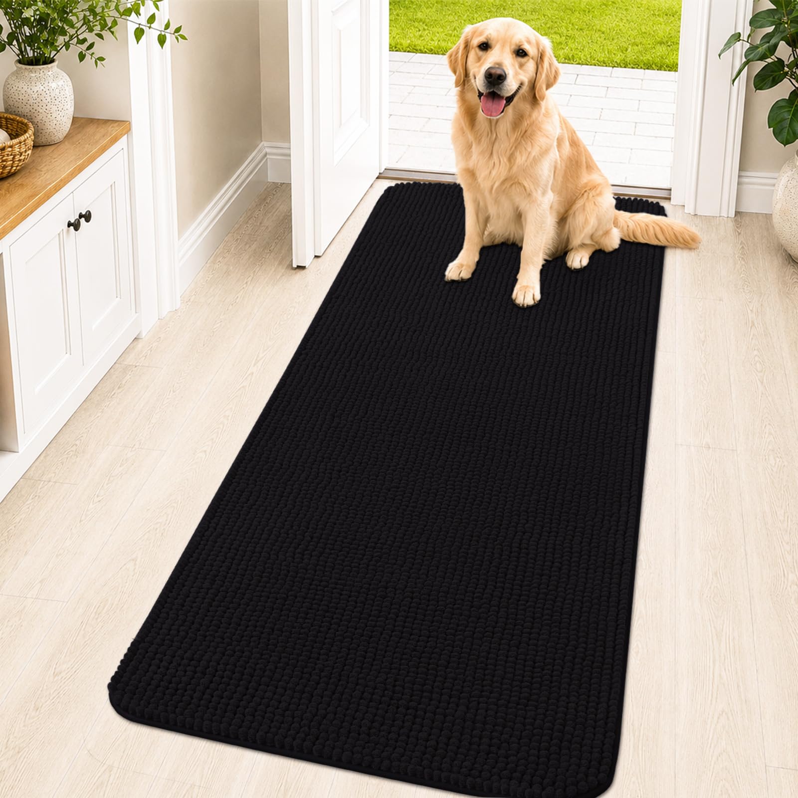 OLANLY Dog Door Mat for Muddy Paws 59x24, Absorbent Chenille Mud Doormat