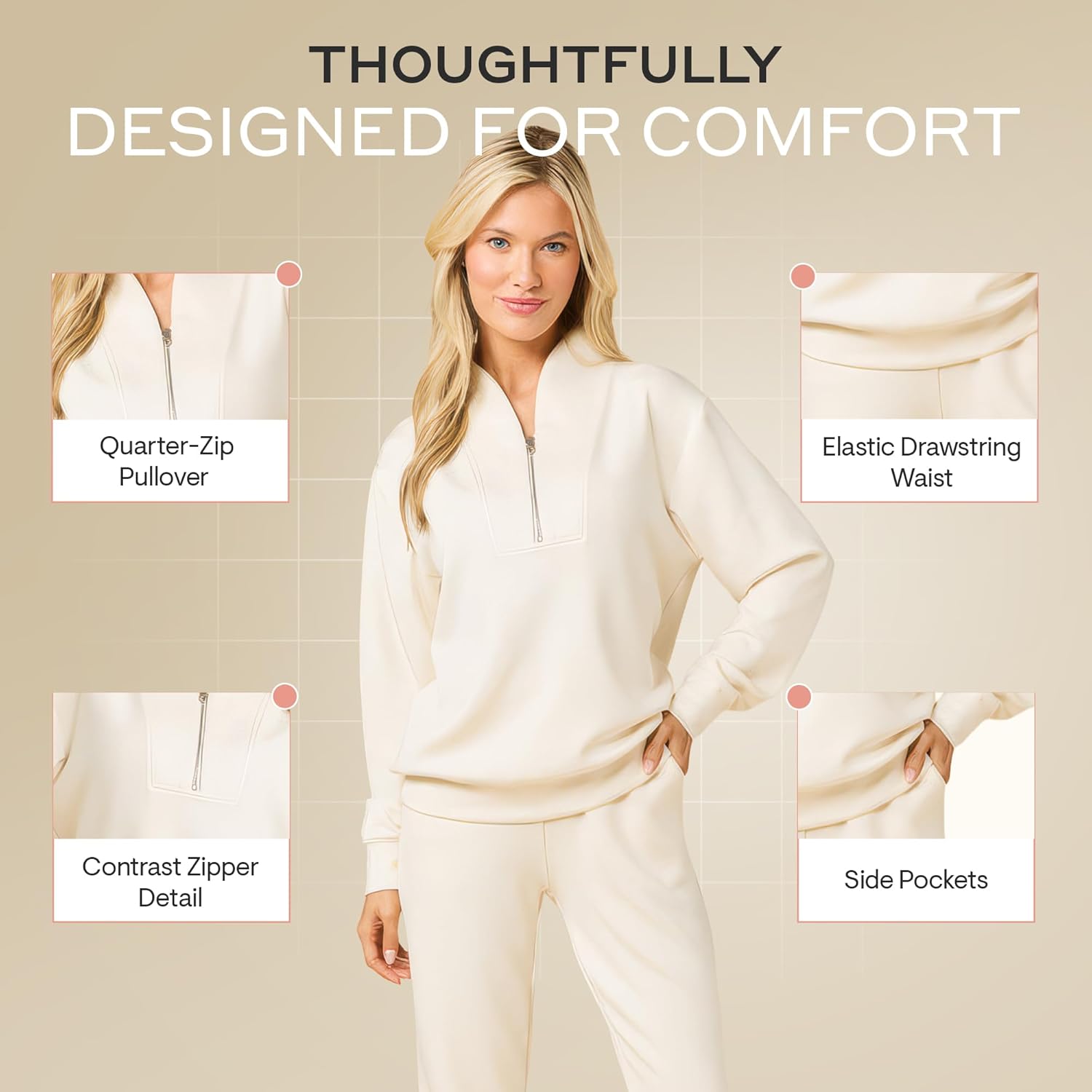 Softies Quarter Zip Jogger Lounge Set for Women Ultra Soft 2 Piece Loungewear with Zip Pullover Top and Jogger Pants - Image 5