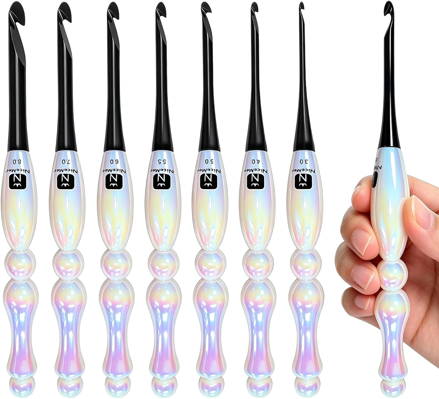 Crochet Hooks Set Ergonomic,7 Sizes Resin Grips Handles (3.0mm-8.0mm)