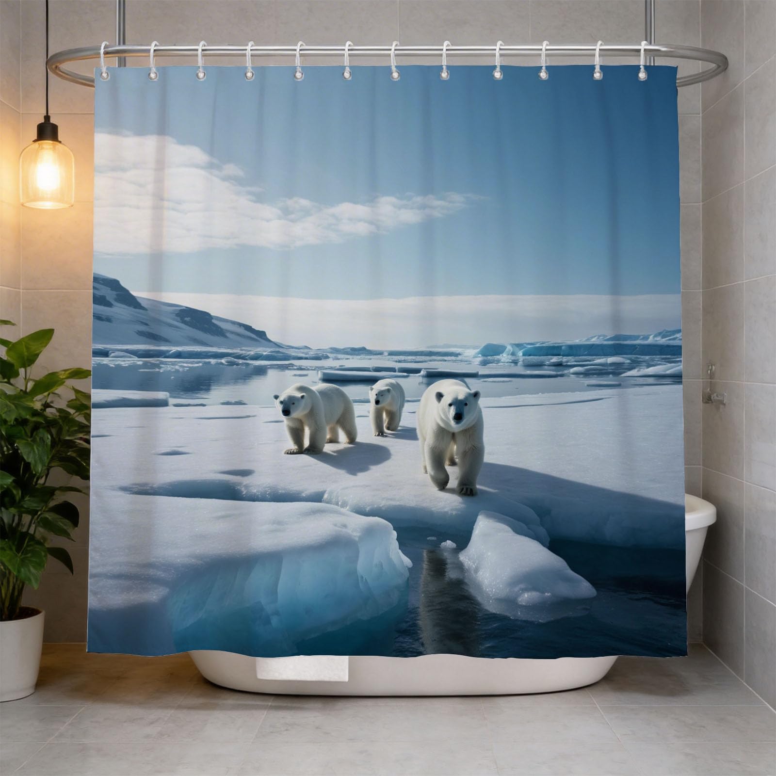 Hongduo 3D Polar Bear Shower Curtain for Stalls Bathtubs Wildlife Animal Bathroom Decor Shower Curtain Set Polyester Fabric Waterproof 200x200cm/79X79 Inch with Hooks
