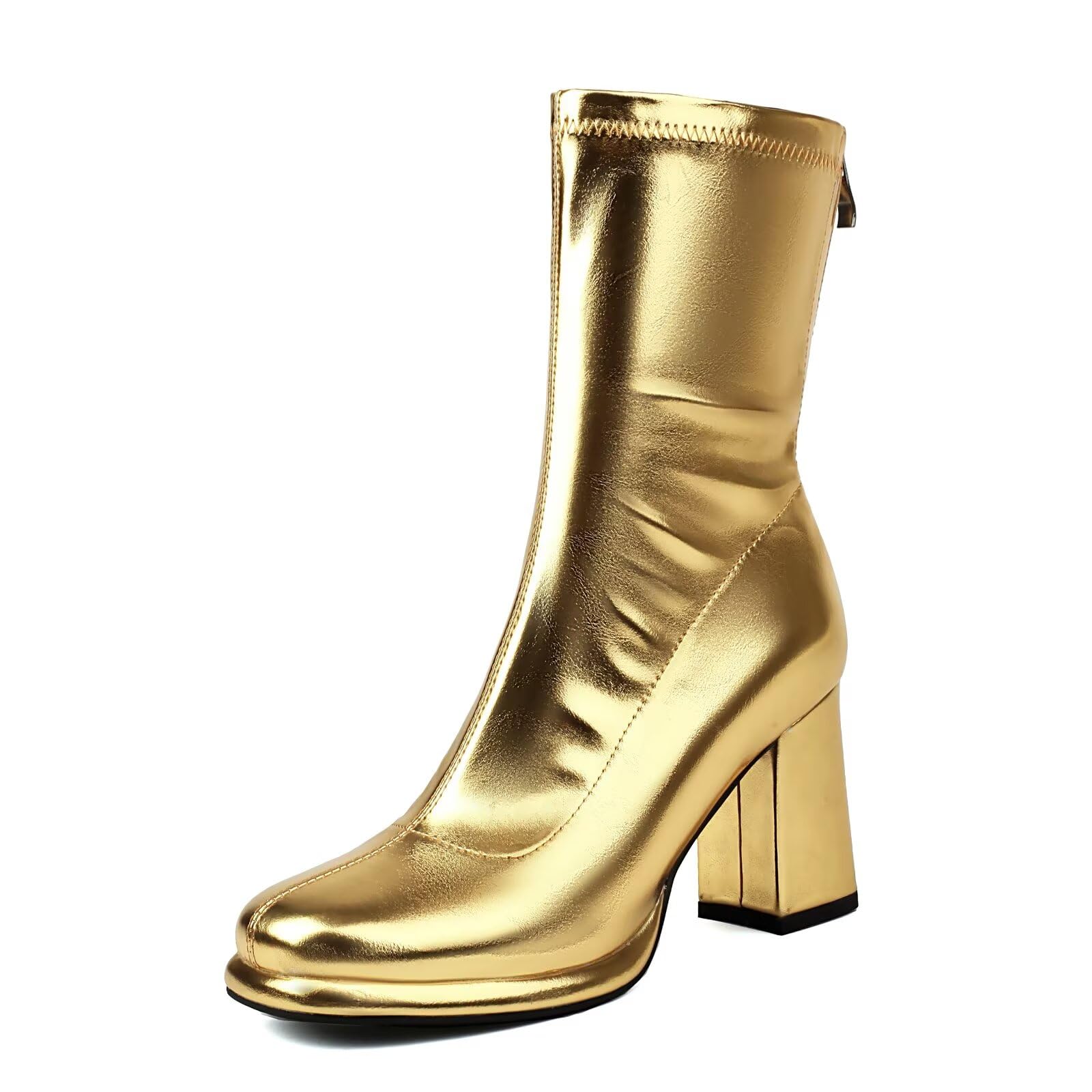 Agodor Womens Square Toe Block Heel Boots Chunky High Heel Side Zipper Ankle Boots